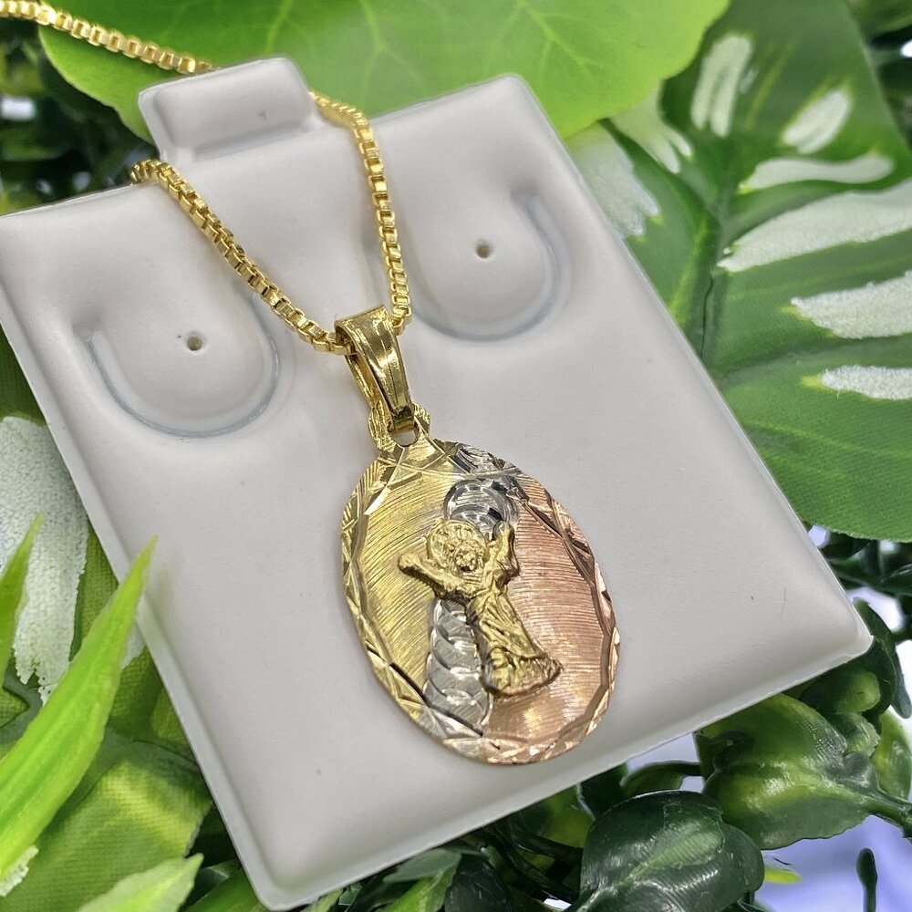 Brand New 14K Gold Filled Baby Jesus Necklace Tri-color Pendant Youth Toddler